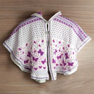 Natural Style Girls Wool Poncho Hooded Cream Pink Purple Handcrafted in Ecuador